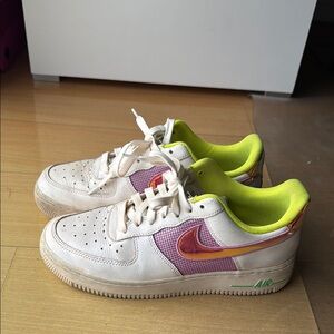 Nike Air Force 1 - Cream, Purple, and Neon Green